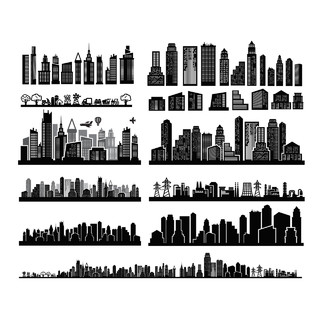 建筑黑白简约城市生活大厦高层公寓矢量图
